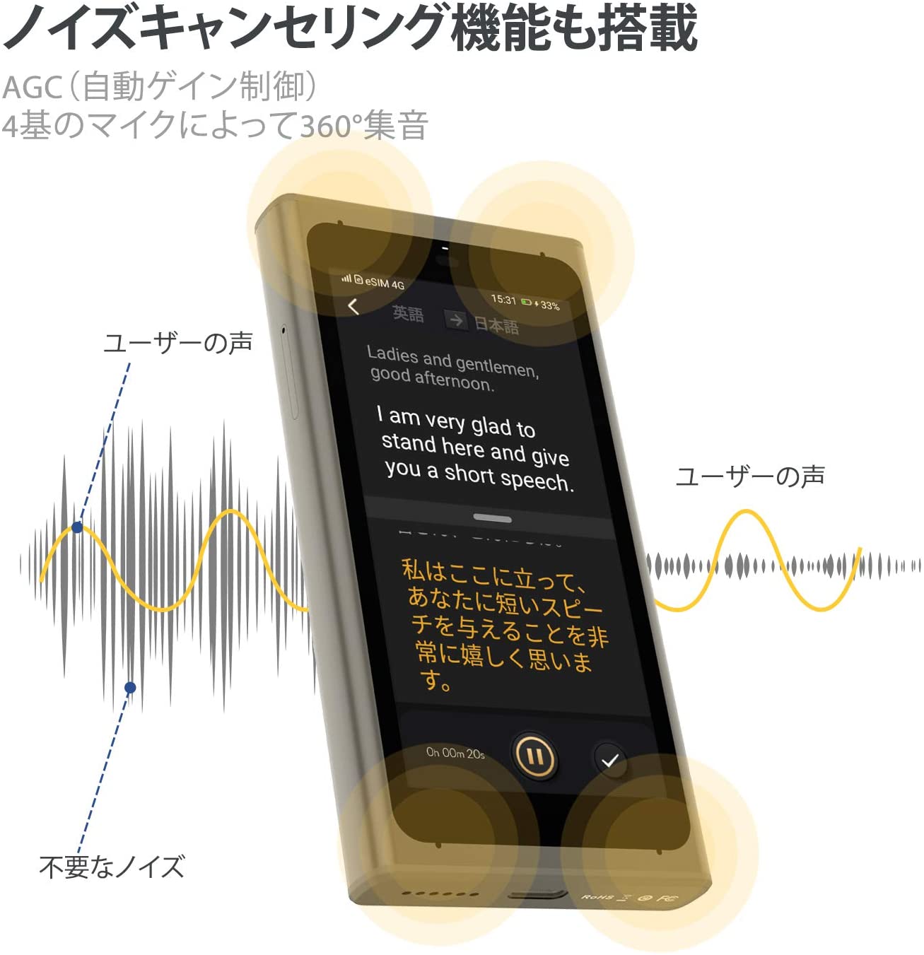 LANGOGO Summit 104言語対応多機能翻訳機 AIボイスレコーダー 音声文字 